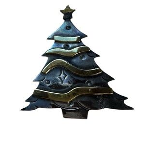Christmas Tree Sterling Silver & Brass Brooch Pin marked .925 Mexico